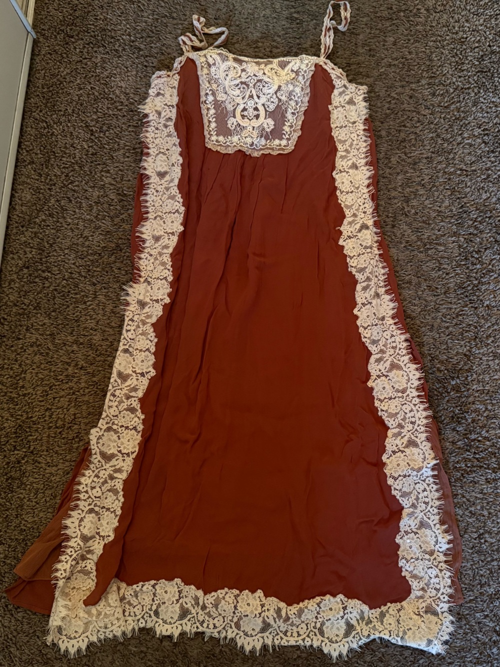 Zara Rust Maxi Dress with Cream Lace Trim